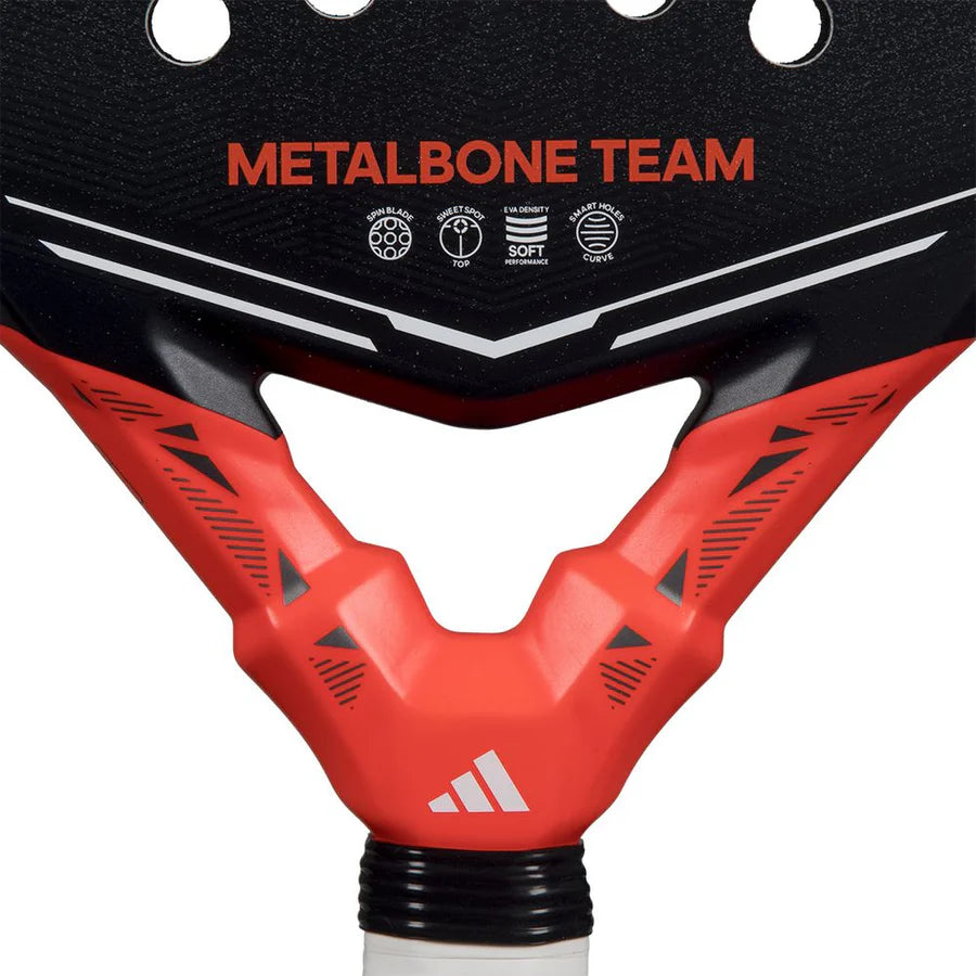 Adidas Metalbone Team 2026 padel racket with black and silver design, lightweight frame, and textured surface for enhanced grip.