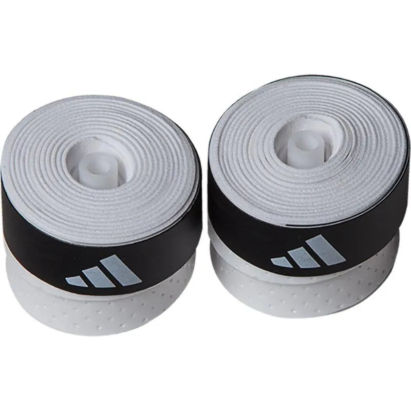 White Adidas 45 Overgrips with tacky feel, designed for improved grip and comfort during tennis or badminton gameplay.