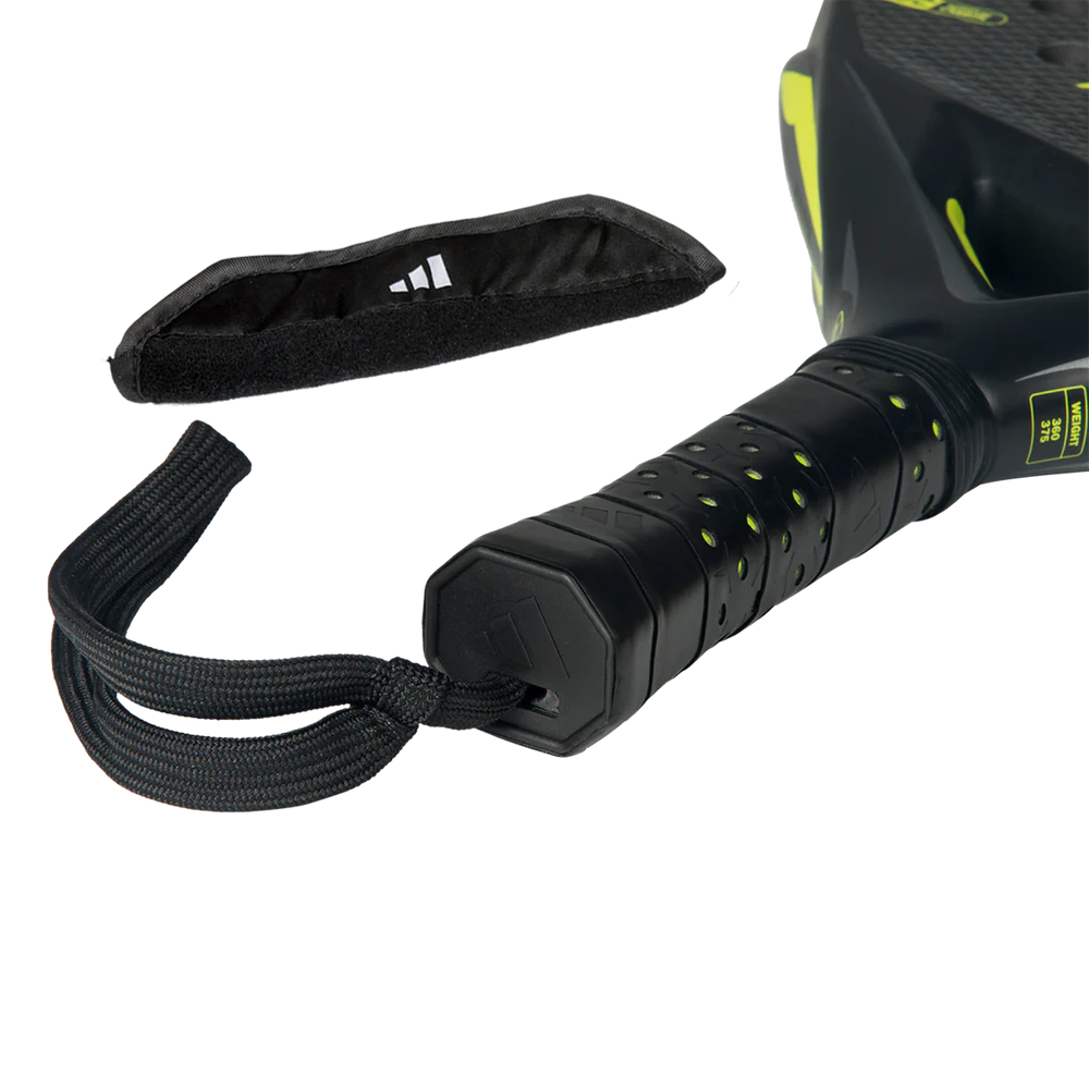 Adidas Arrow Hit 2026 ATTK padel racket with black and white design, featuring a sleek shape and grip for optimal play.