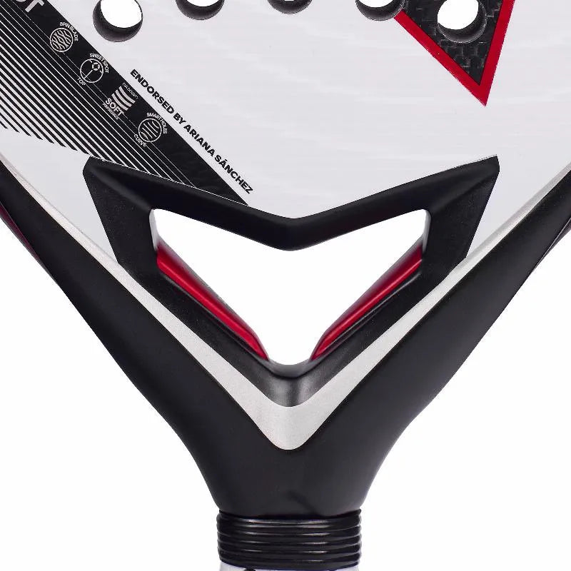 Adidas Arrow Hit Pro EDT padel racket in special edition with black and white design, featuring the Adidas logo and grip.