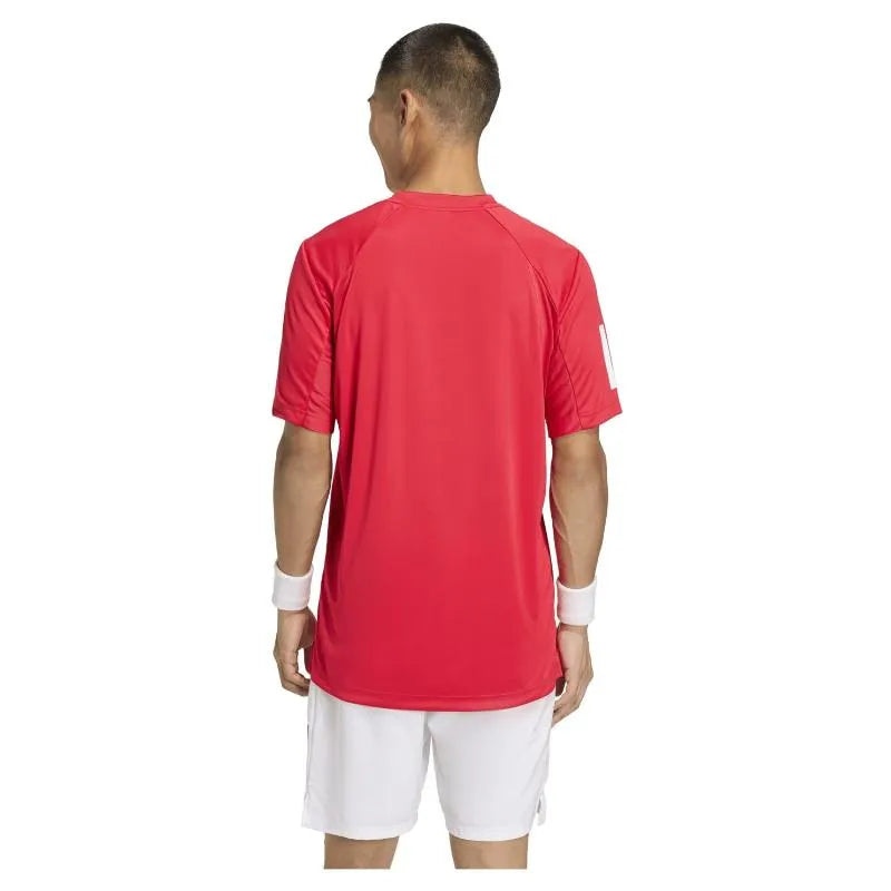 Medium red Adidas Club 3 Stripes T-Shirt featuring the iconic three stripes on the sleeves and a classic crew neck.