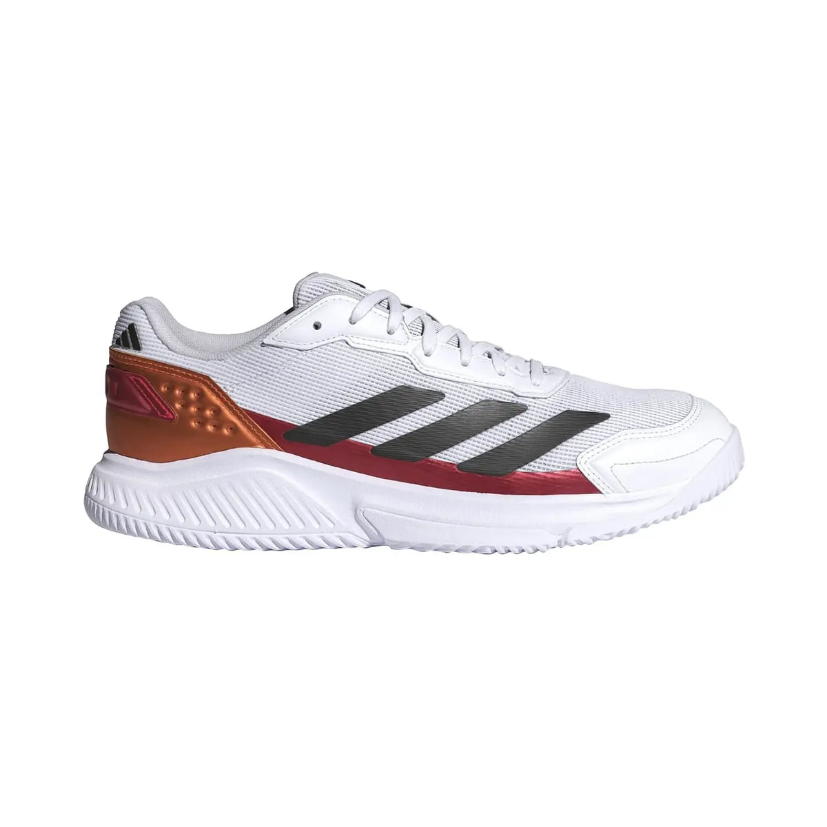 Adidas Courtquick M junior basketball shoes in white with black accents, featuring a supportive rubber sole and breathable mesh upper.
