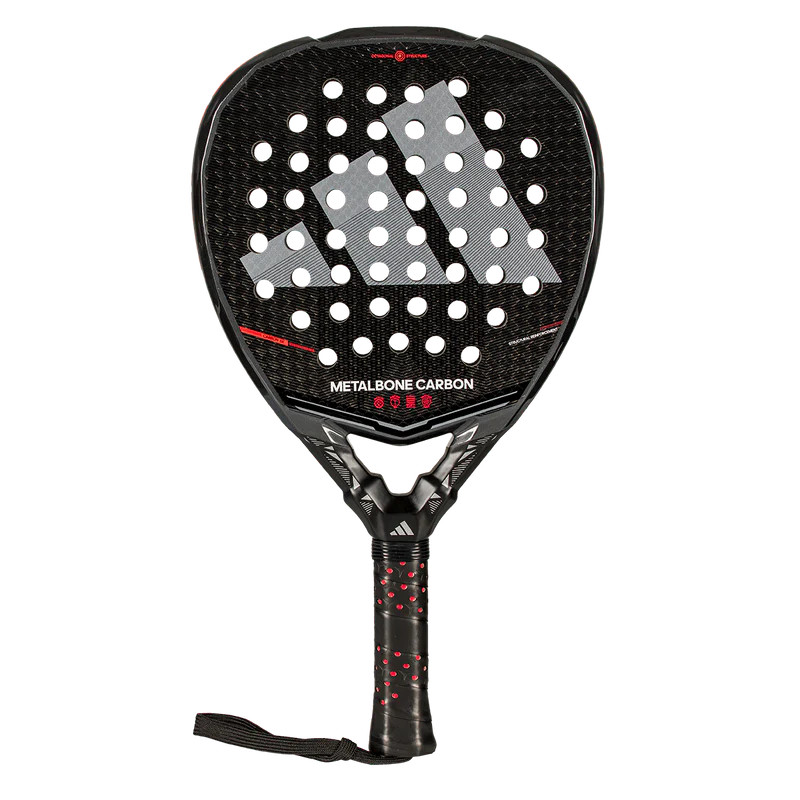 Adidas Metalbone Carbon 2026 padel racket with black and silver design, lightweight frame, and textured surface for optimal grip.