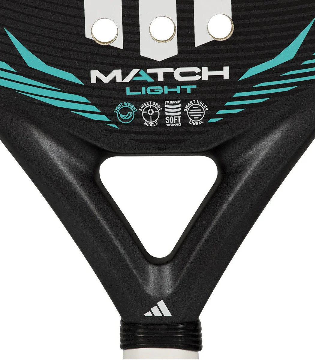 Adidas Match Light 2026 padel racket with black and yellow design, featuring a lightweight frame and ergonomic grip.