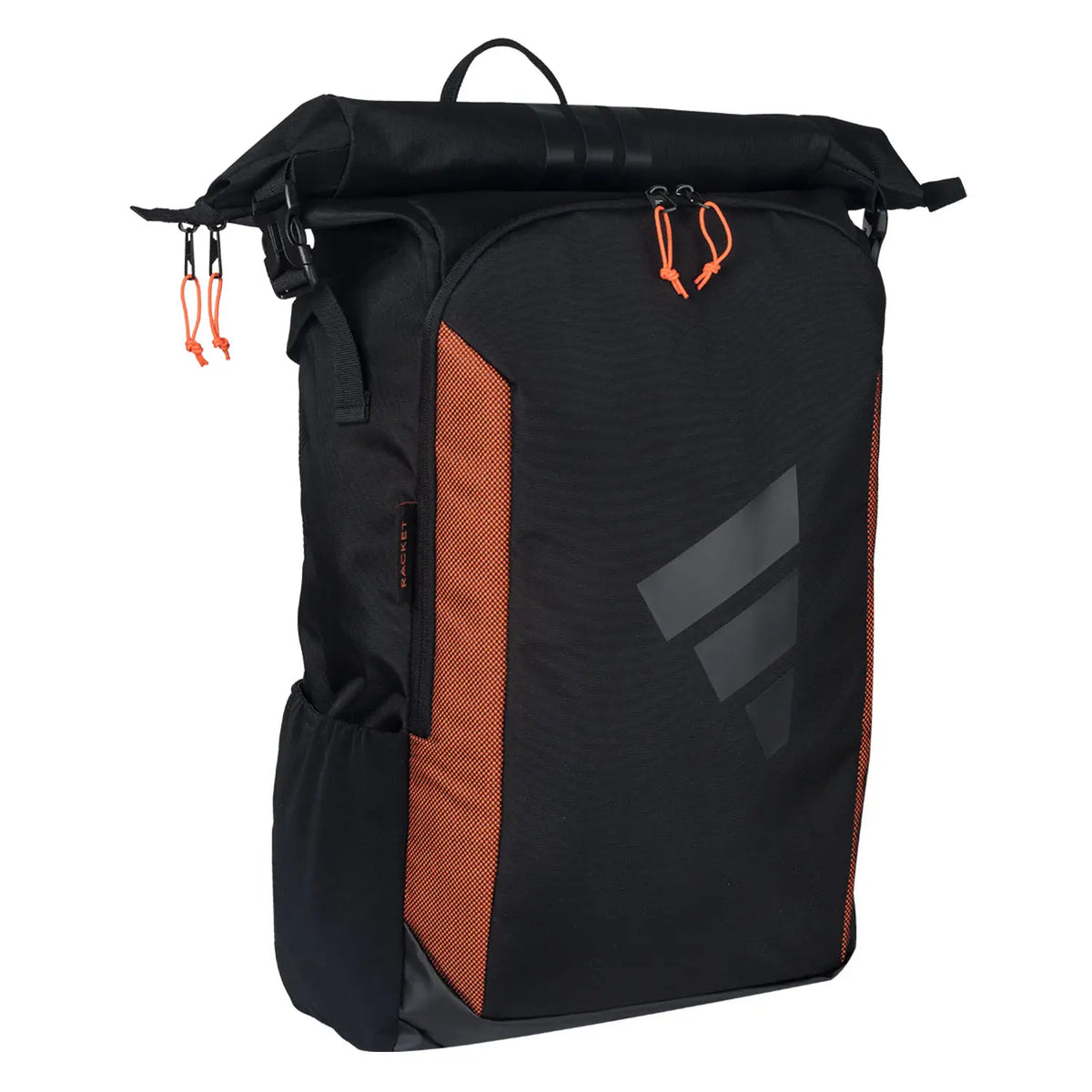 Black and orange Adidas Multigame 3.4 padel backpack with multiple compartments and padded straps for comfortable carrying
