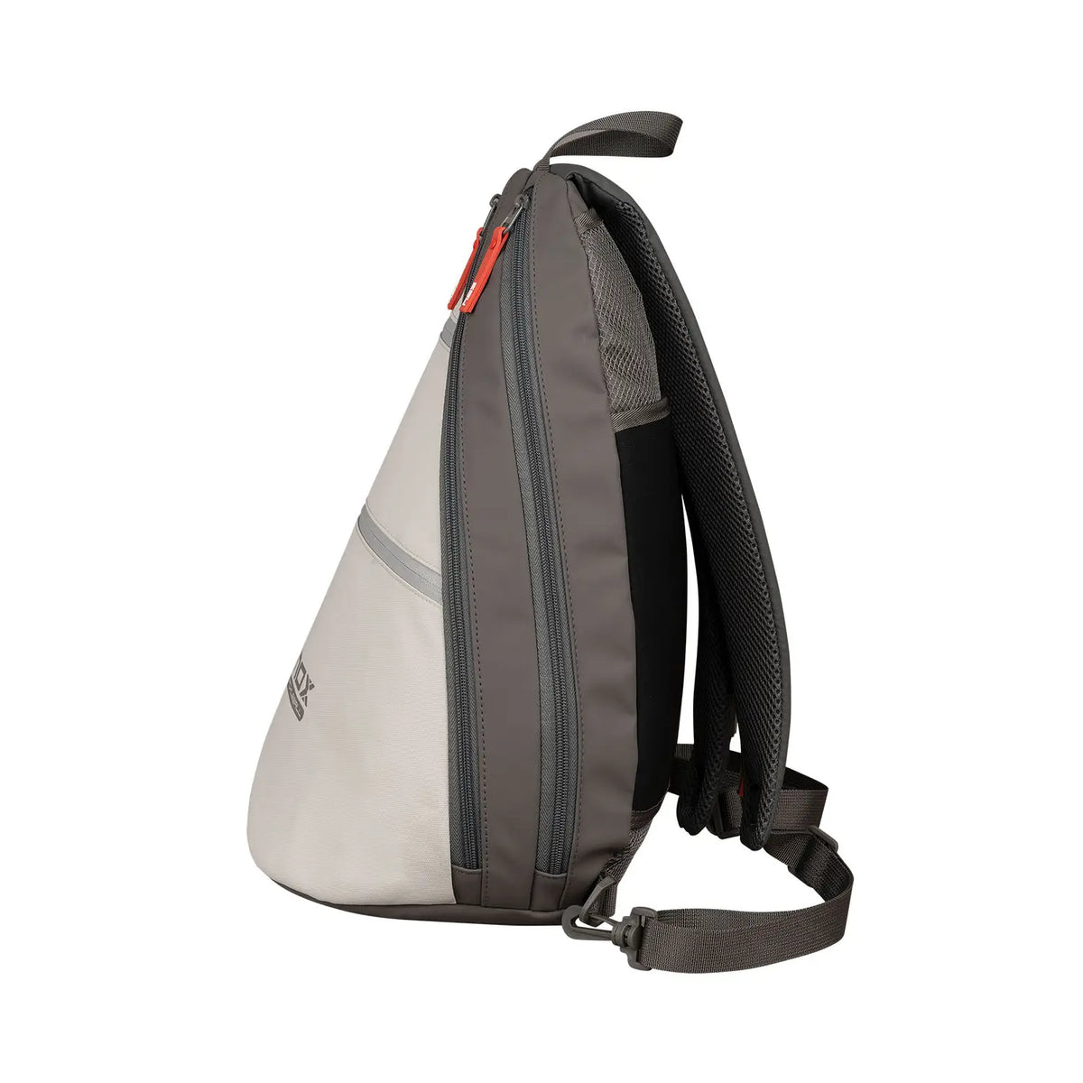 Nox pickleball sling bag in black with logo, designed to carry pickleball paddles and accessories comfortably and stylishly.