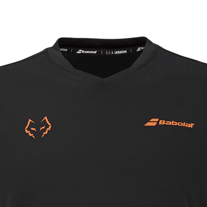 Black Babolat Juan Lebron crew neck sweatshirt displayed on a model, featuring a relaxed fit and casual style.