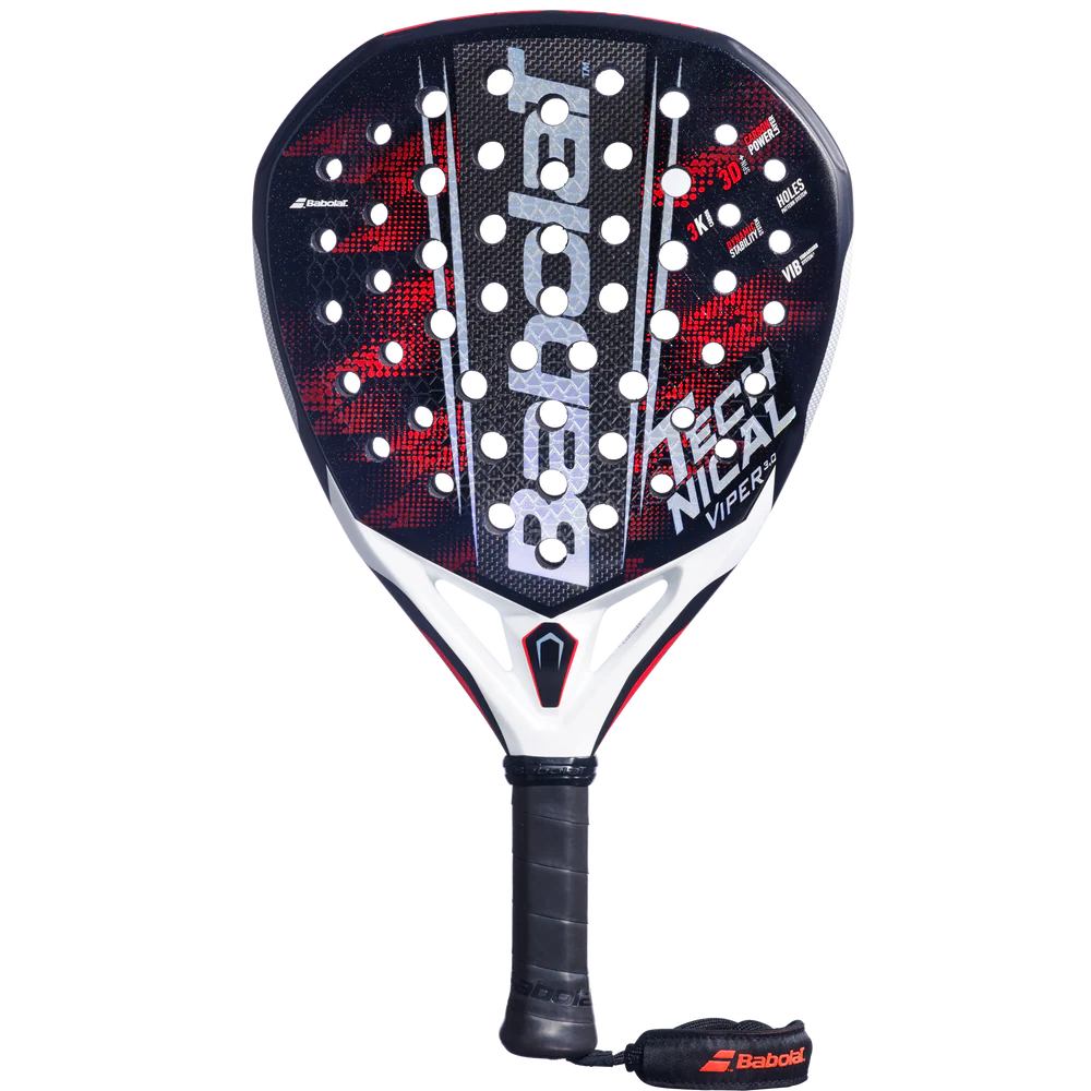 Babolat Technical Viper 3.0 padel racket with black and yellow design, featuring a lightweight frame and textured hitting surface.