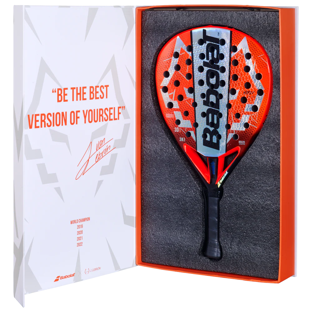 Babolat Viper Juan Lebrón 3.0 padel racket with box, featuring a sleek design and ergonomic handle for powerful play.