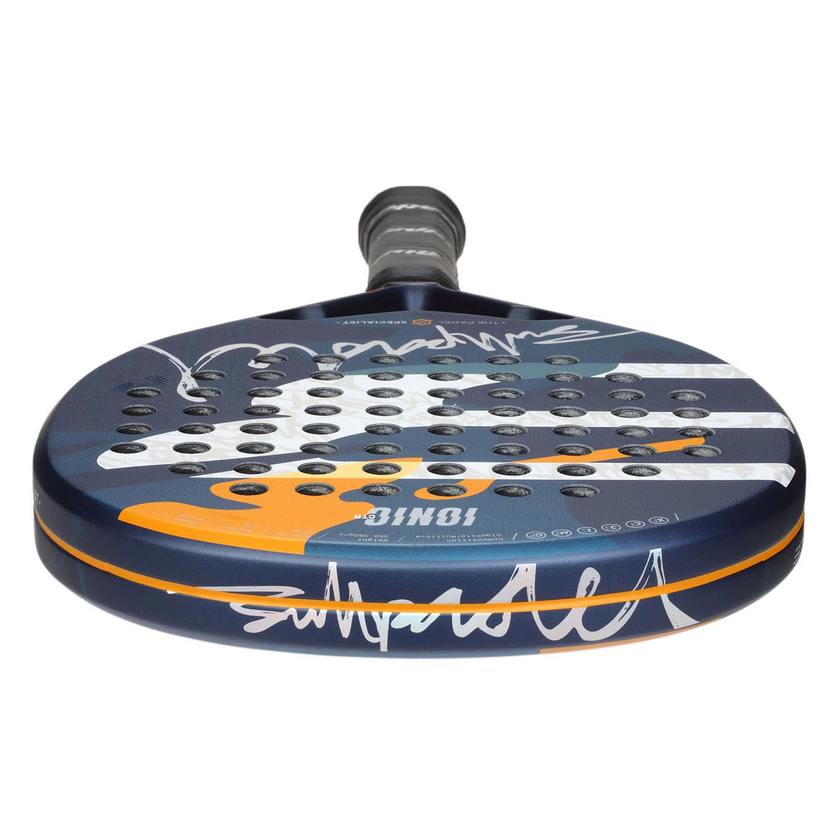 Bullpadel Ionic Control 25 padel racket with black and white design, lightweight frame, and ergonomic grip for enhanced control.