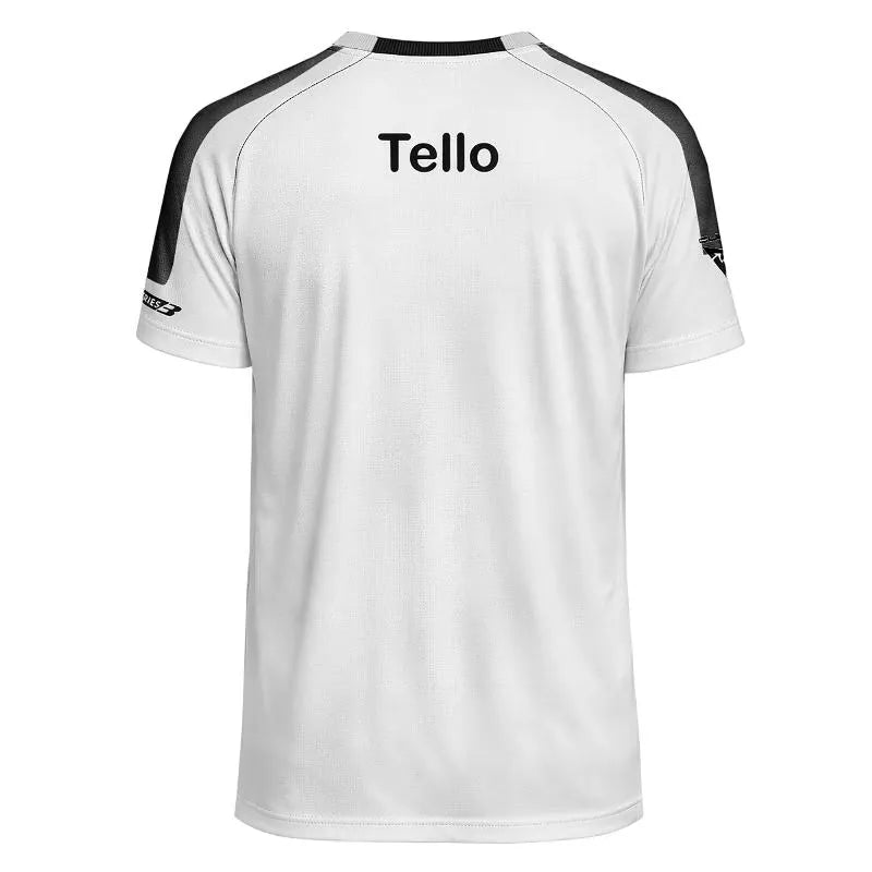 White Bullpadel Juan Tello Montse T-Shirt for men, featuring a comfortable fit and stylish design, size small.