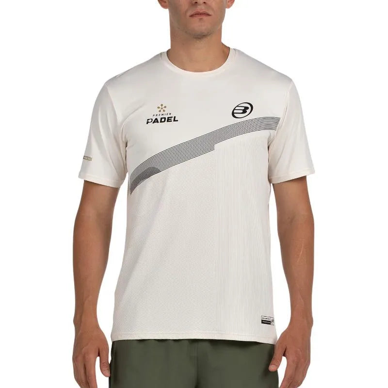 Bullpadel Premier Padel Patos Off-White T-shirt for small size, made of comfortable fabric with logo detail visible.