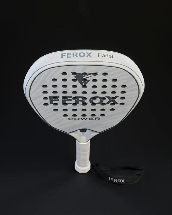 Ferox FeroX Power 12K Carbon padel racket with black and red design, featuring a lightweight frame and textured hitting surface.