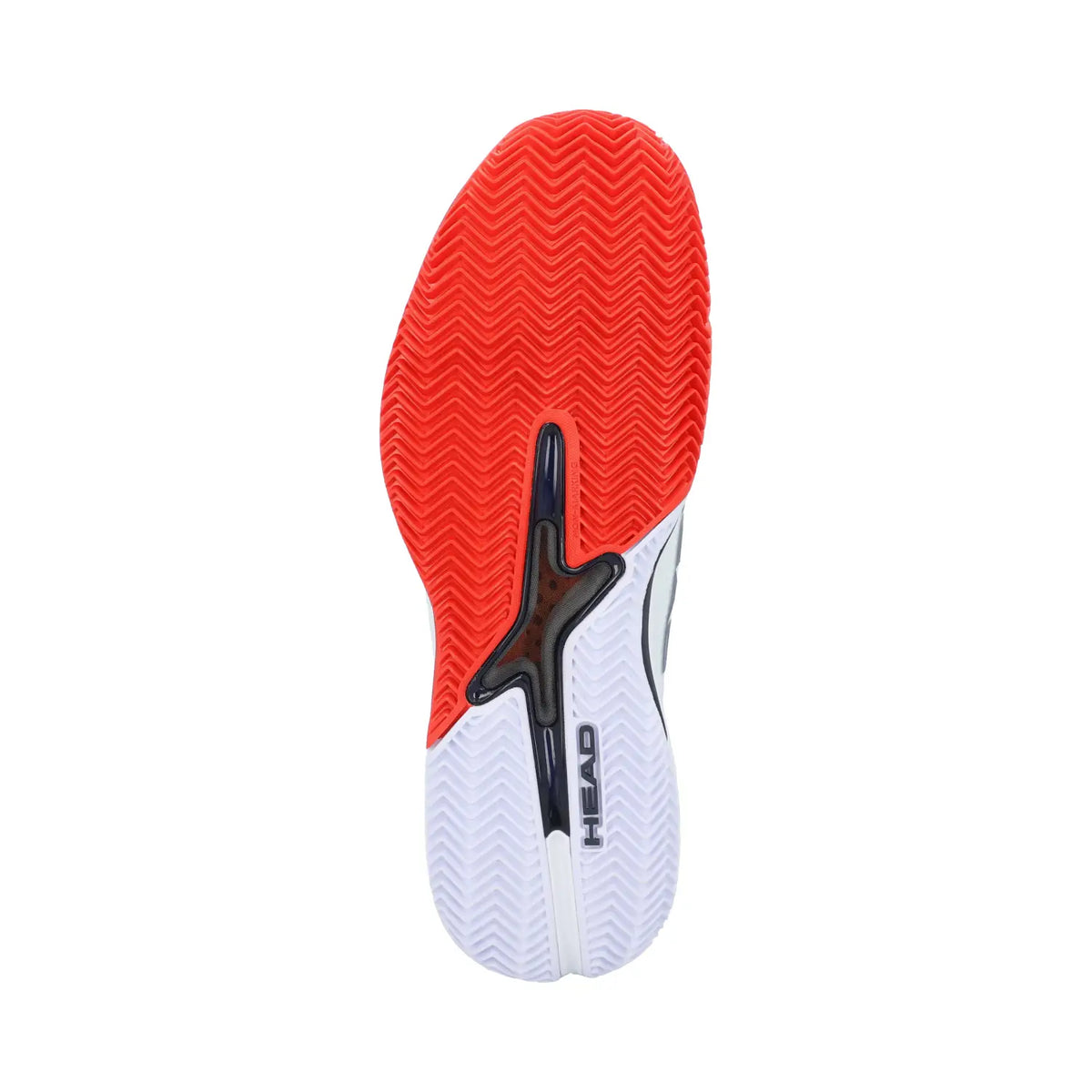 HEAD Revolt Pro 5.0 Clay white and red court shoes, UK size 9, featuring a sleek design and athletic court shoe construction.