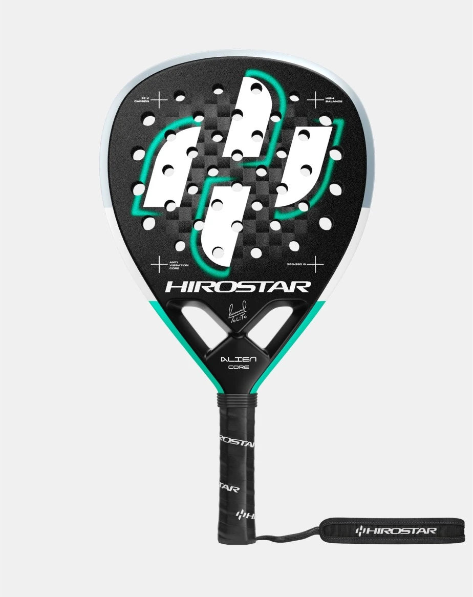 Hirostar Alien Core 26 padel racket by PDLSport, featuring a sleek design and lightweight frame, held by a player during a match.