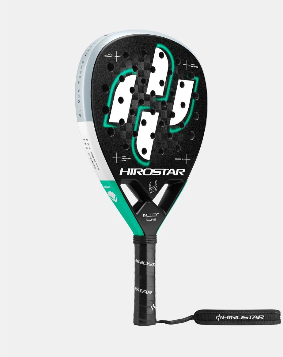 Hirostar Alien Core 26 Padel Racket by PDLSport, featuring a sleek design and ergonomic grip, held by a player during a match.