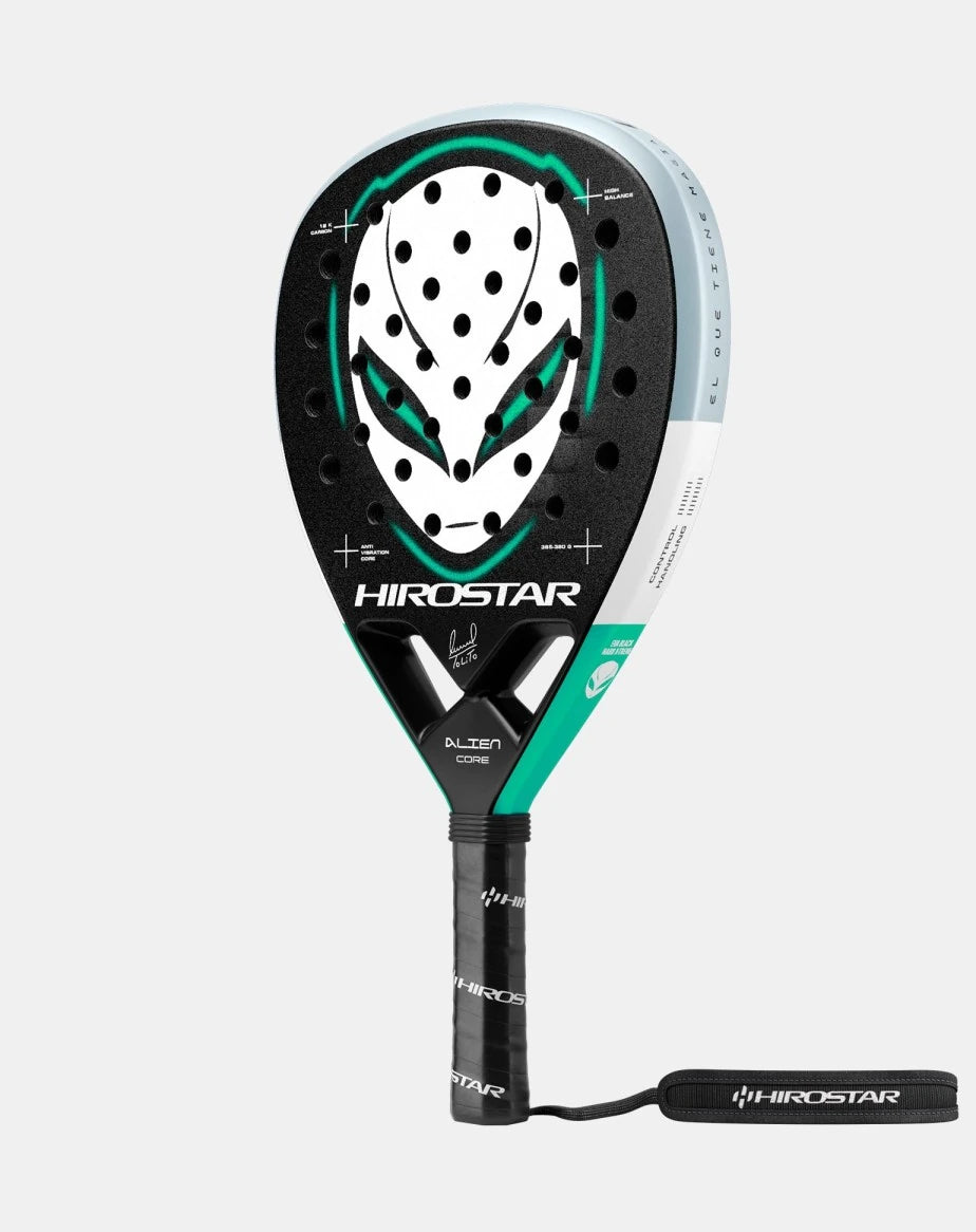 Hirostar Alien Core 26 Padel Racket by PDLSport, featuring a sleek design and grip, used by Tolito Aguirre.
