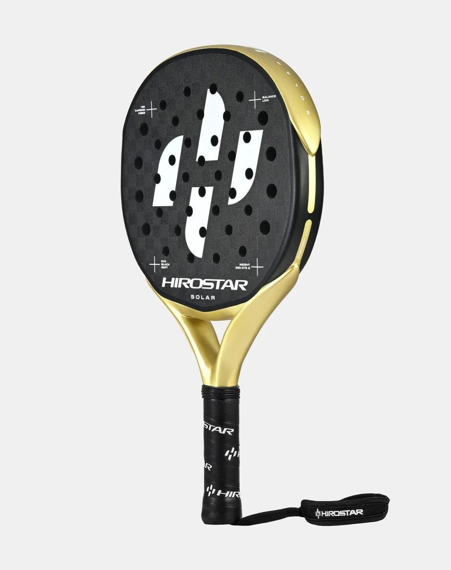 Hirostar Solar 25 Padel Racket by PDLSport with a sleek design and grip, designed for playing padel tennis outdoors.