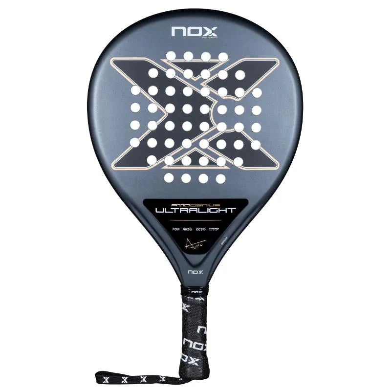 NOX AT10 Genius Ultralight 2026 tennis racket with lightweight frame and sleek design, ready for competitive play.