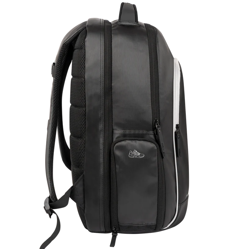 Black NOX Padel Backpack Pro Series 28L with multiple compartments, padded straps, and sleek design for sports and everyday use.