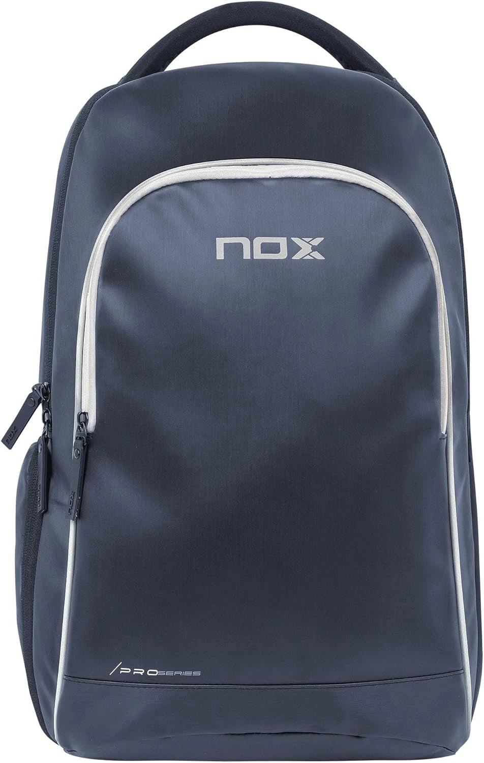 Blue NOX Padel Backpack Pro Series 28L with multiple compartments and padded straps for comfortable carrying.