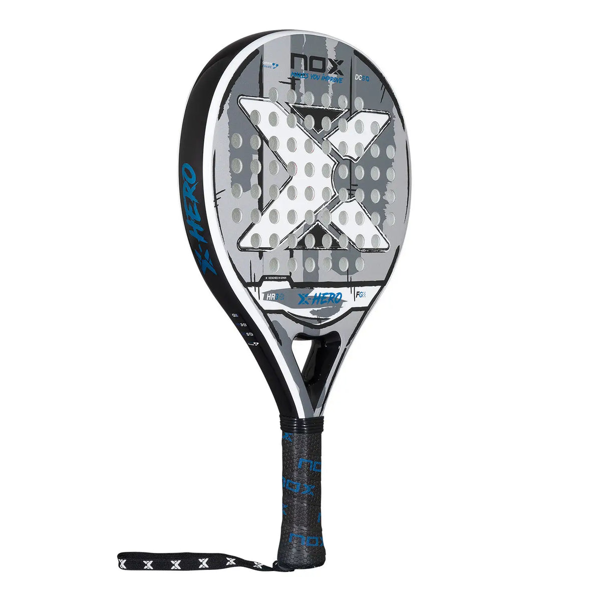 NOX X-HERO white padel racket by PDLSport, featuring a sleek design and lightweight construction for optimal gameplay.