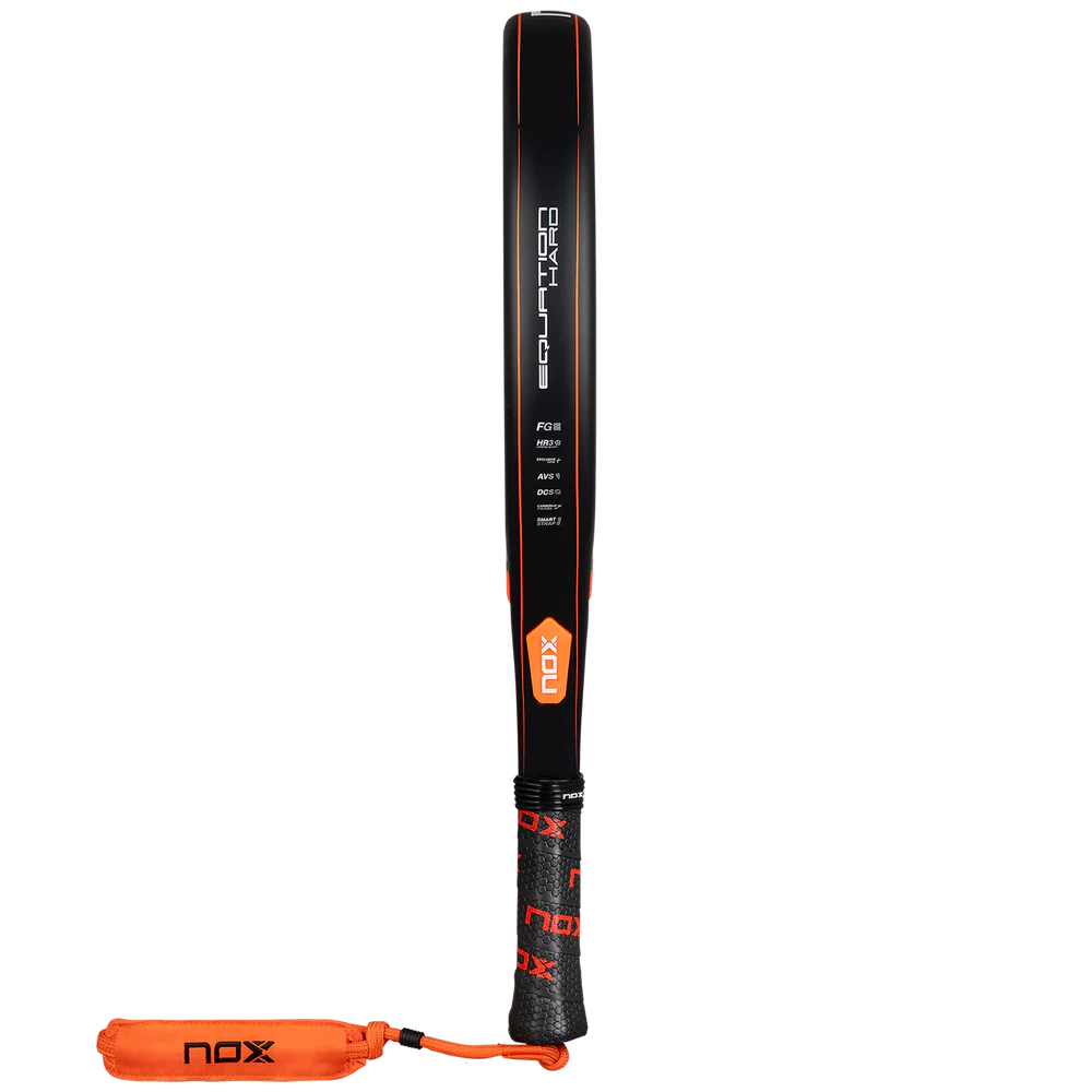 Nox Equation Hard Advanced 2026 padel racket with black and yellow design, lightweight frame, and textured hitting surface.