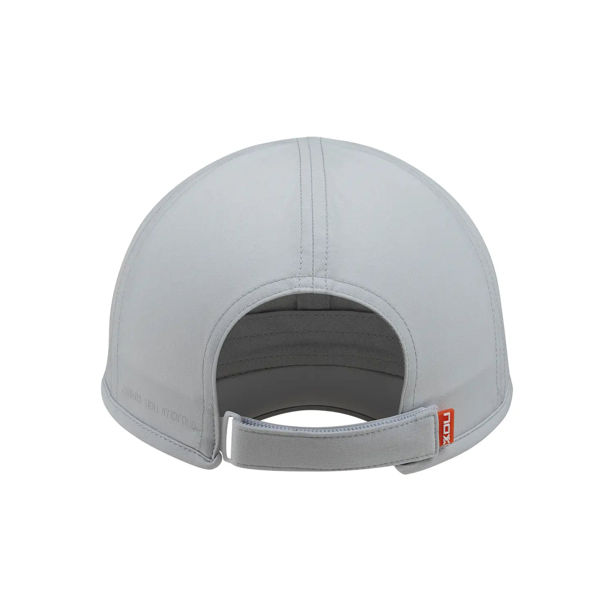 Nox grey cap with adjustable strap, featuring the NOX logo on front, made from soft fabric for a casual, sporty look.