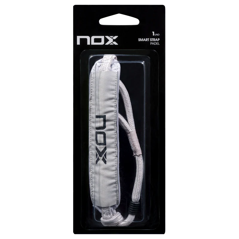 Silver NOX luxury smart padel wrist strap by My Store, featuring sleek design and adjustable fit for enhanced game performance.