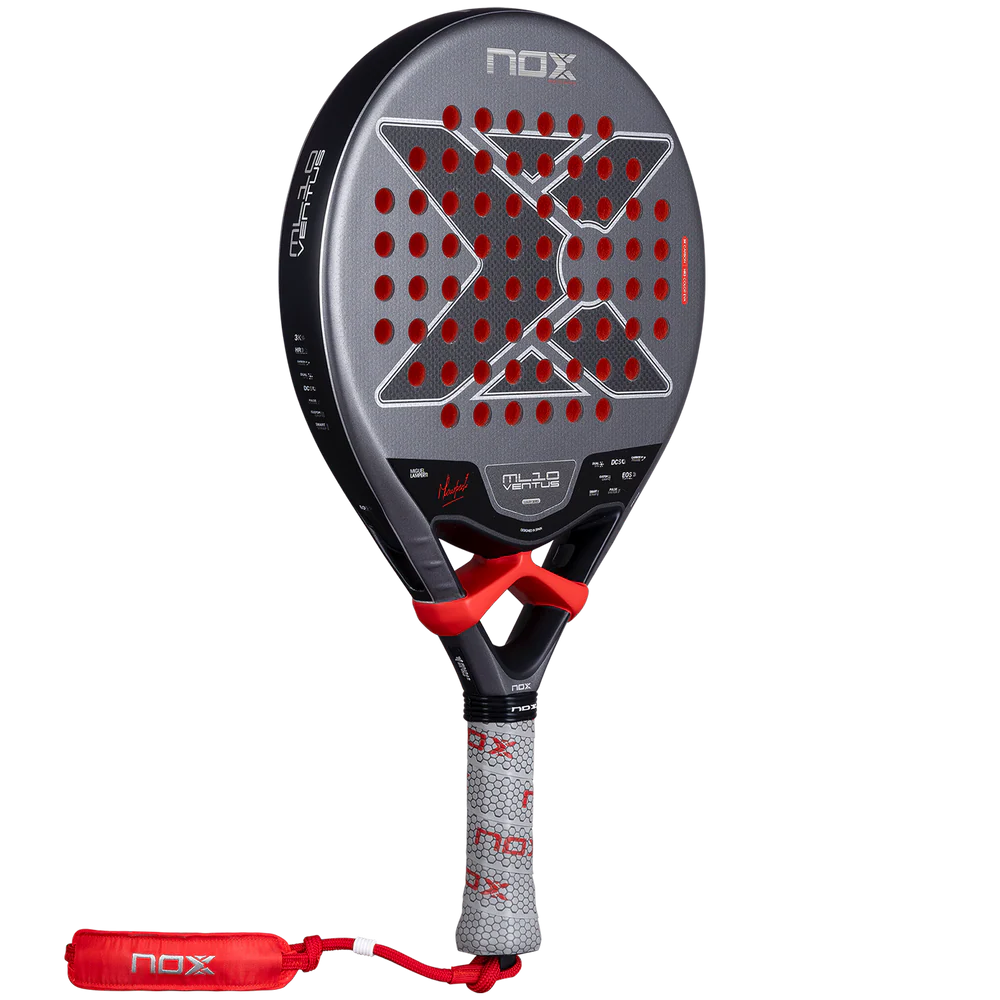 Nox ML10 Ventus Control 3K padel racket with black and green design, featuring a lightweight frame and textured surface for control.