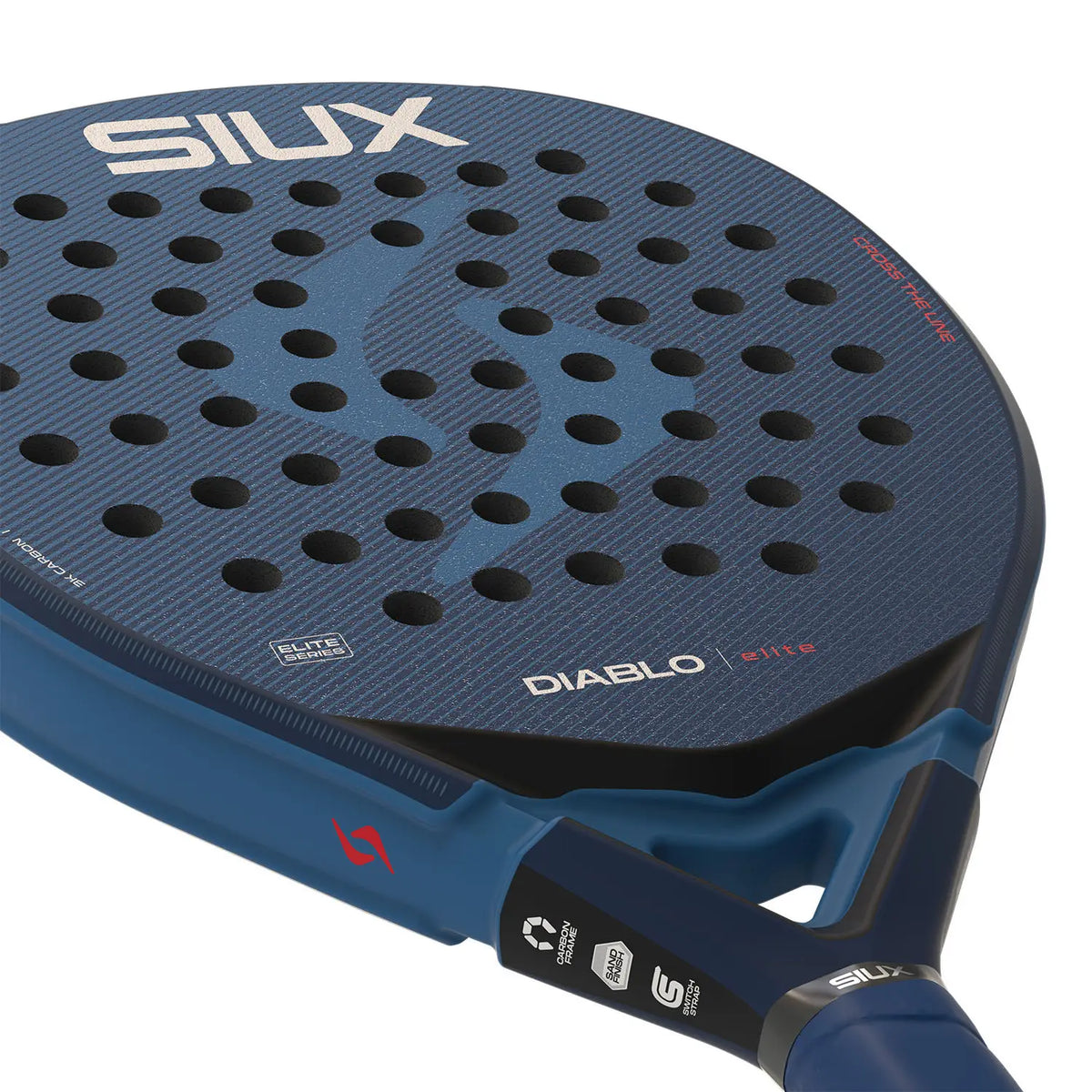 SIUX Diablo Elite 6 padel racket with black and red design, showcasing the brand logo and sleek frame in a close-up view.