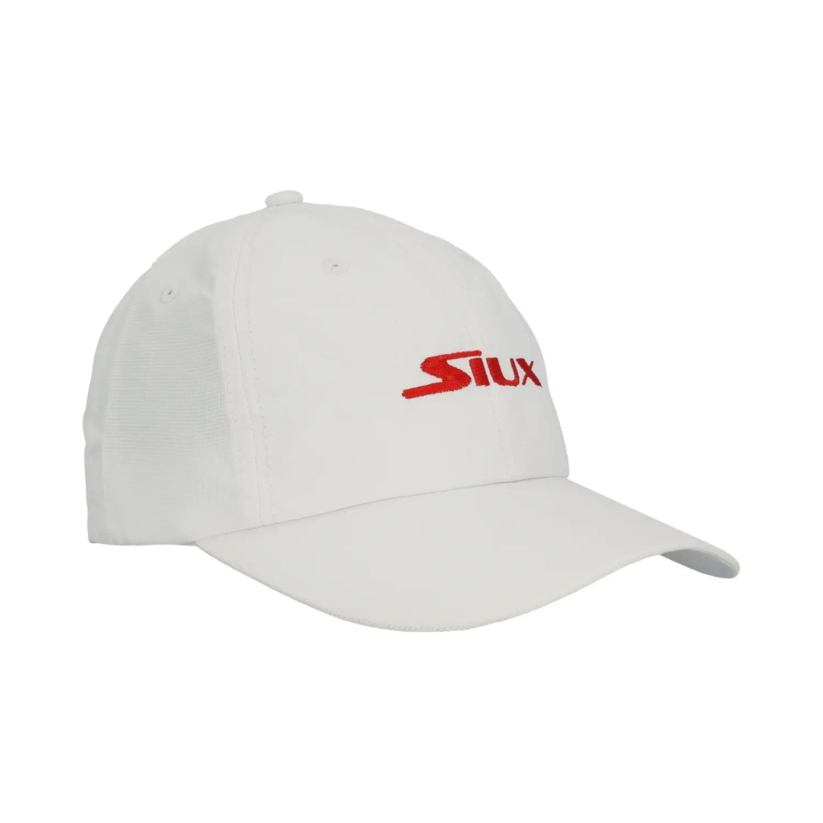 White Siux Diablo Sanyo padel tennis sports cap featuring a curved brim and adjustable strap, ideal for outdoor play.