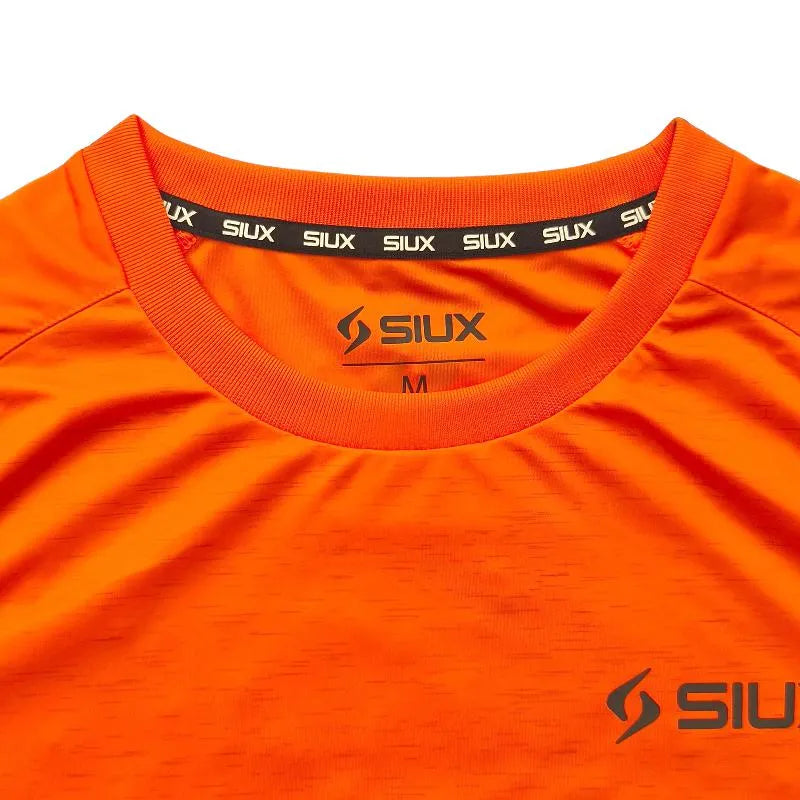 Orange Siux Leo Augsburger Club 26 T-shirt in XL displayed on a hanger, showing the front design and vibrant color.