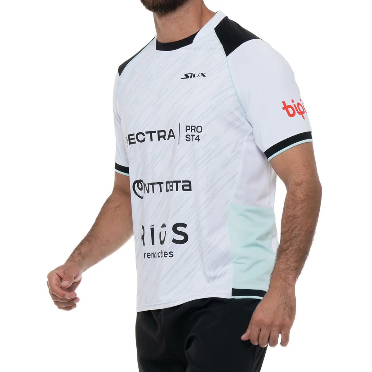 White SIUX Electra Stupa Official 2025 T-shirt by PDLSport, displayed flat with front view, medium size and graphic design.