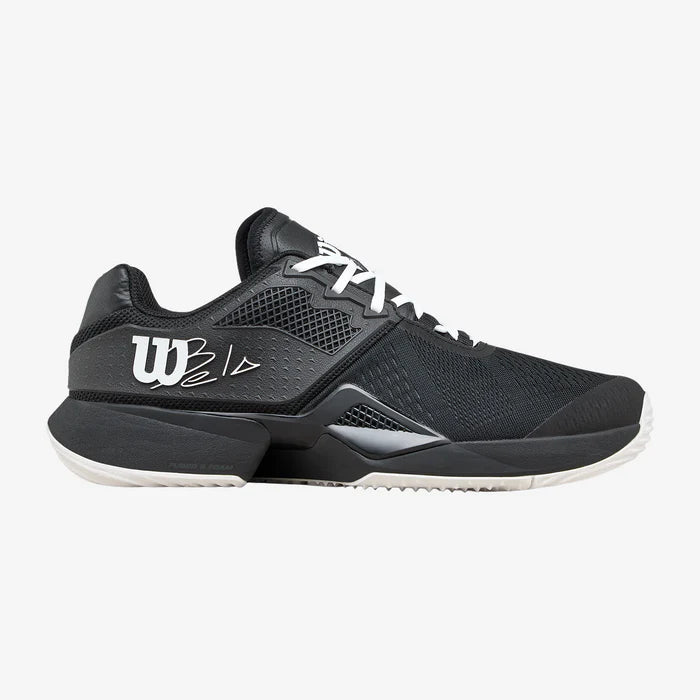 Wilson Bella Tour black and white UK 8 padel trainers, featuring breathable mesh and durable sole for on-court performance.