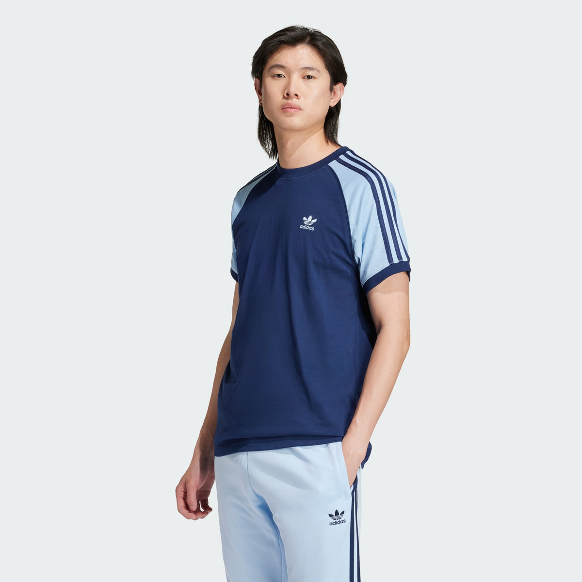 Adidas Colourblocked 3-Stripes T-Shirt – Night Indigo/Clear Sky