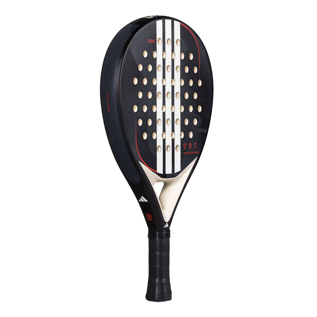 Black Adidas Drive 3.4 2025 padel racket with ergonomic grip and sleek design, ideal for competitive players.