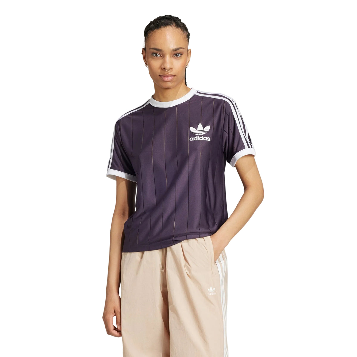 Adidas Women’s Adicolor 3-Stripes Pinstripe T-Shirt – Aurora Black