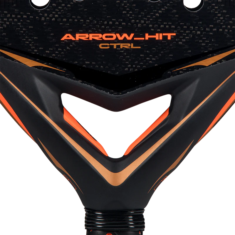 Adidas Arrow Hit CTRL 2026 padel racket with black and white design, featuring a rounded shape and grip handle.