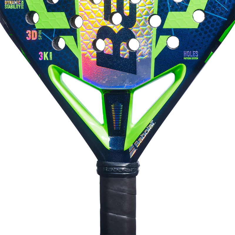Babolat Viper Juan Lebron 3.0 padel racket in blue depths, showing the racket's face and grip details.