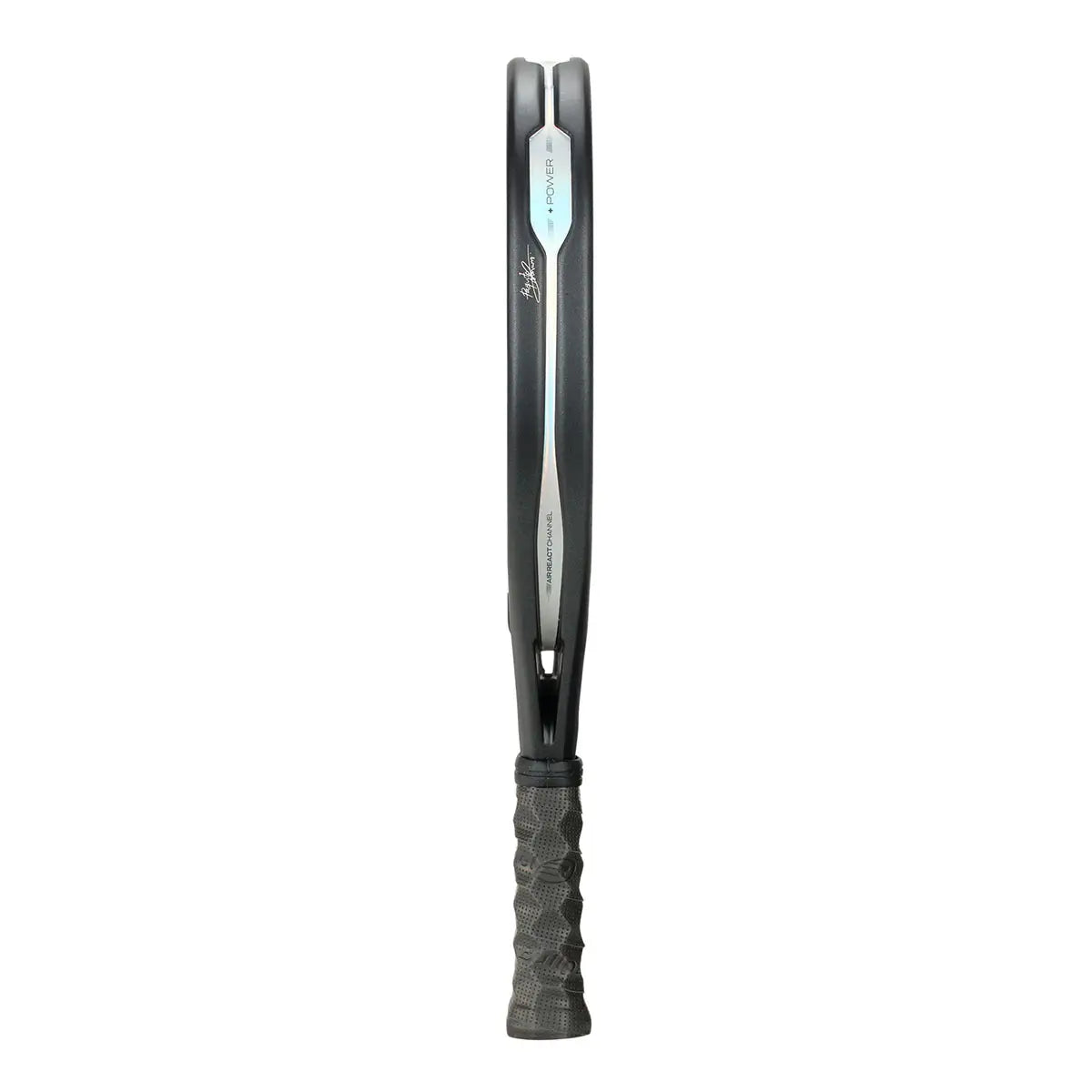 Bullpadel Hack 04 Hybrid padel racket from 2026 with a sleek black and red design, featuring a hybrid shape and ergonomic grip.