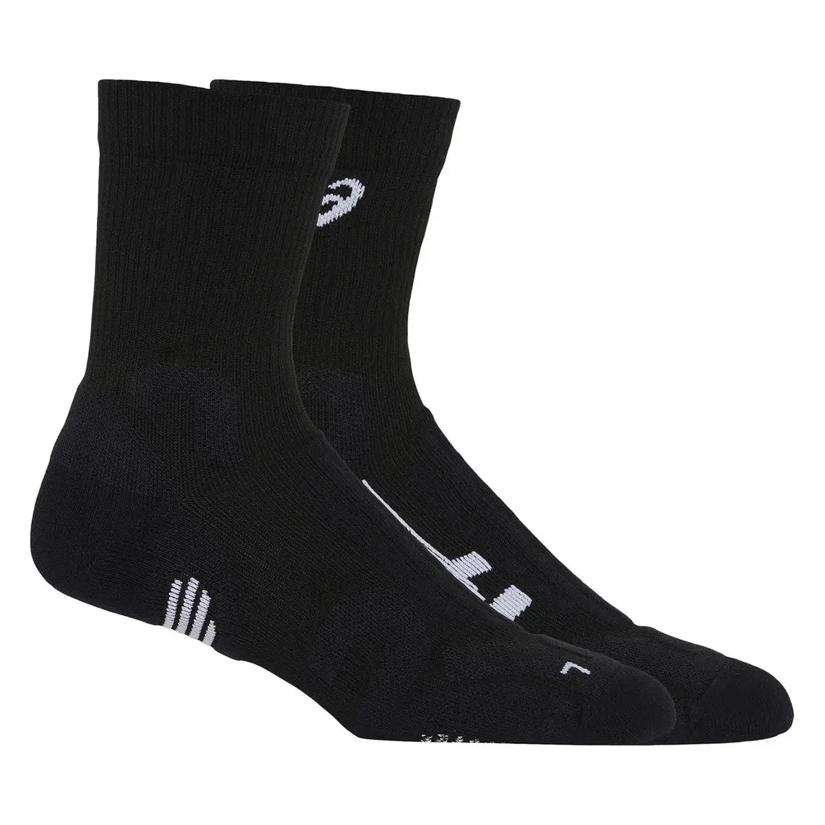 PDLSport ASICS Court+ Tennis Crew Socks in black, UK large size, featuring padded design for comfort during paddle tennis play.