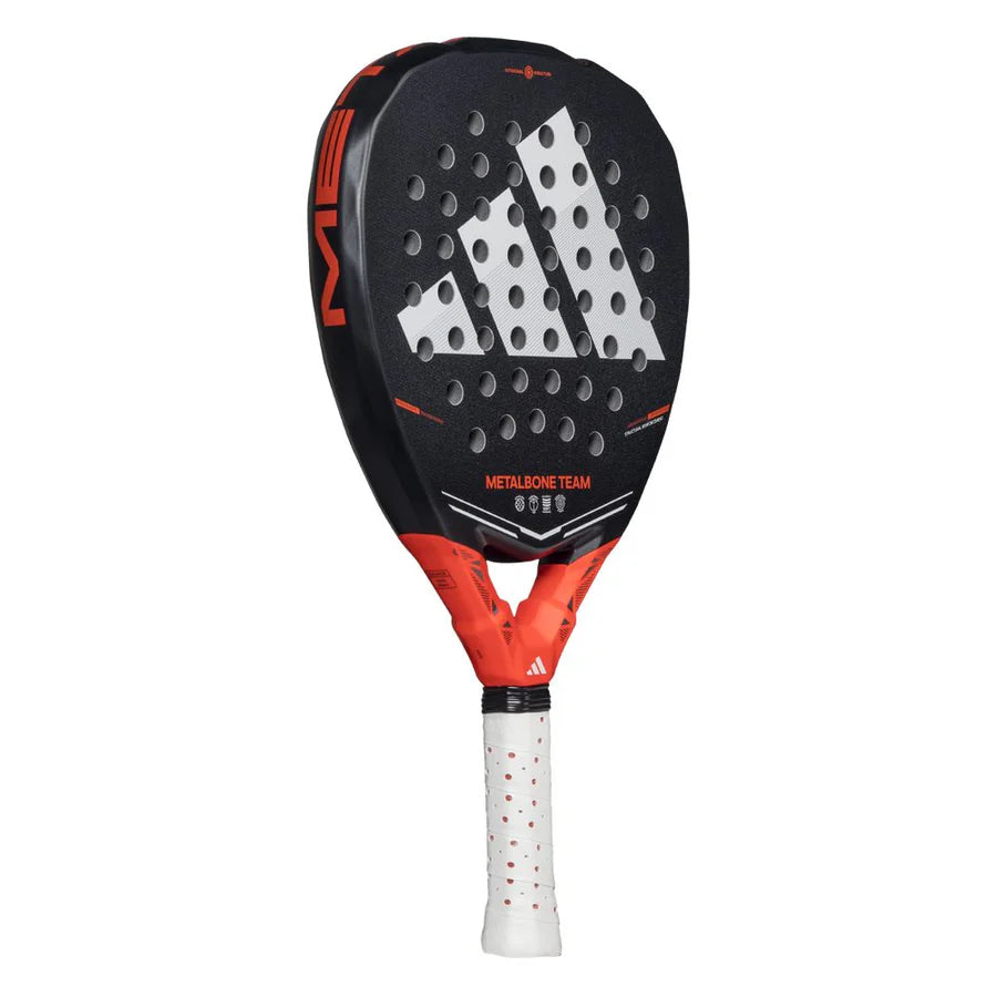 Adidas Metalbone Team 2026 padel racket with a modern silver and black design, featuring a lightweight frame and textured surface.