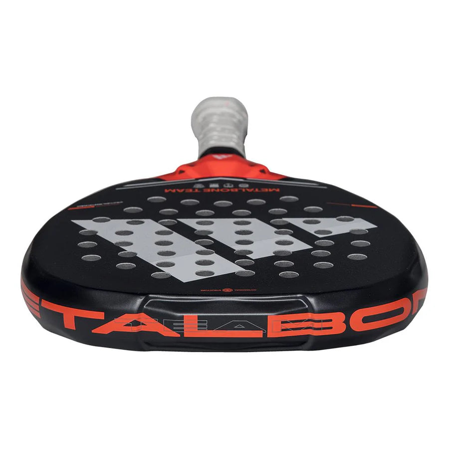 Adidas Metalbone Team 2026 padel racket with silver and black design, lightweight frame, and textured grip for enhanced control.
