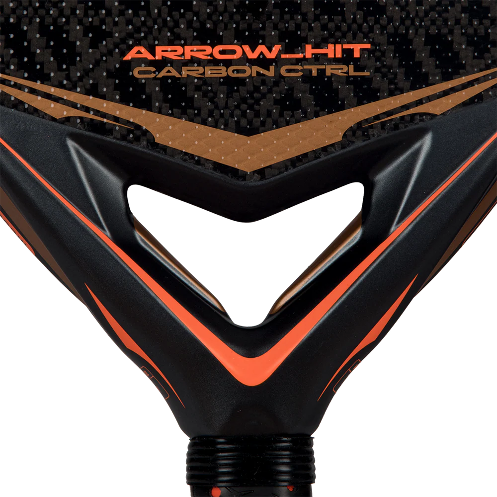 Adidas Arrow Hit Carbon CTRL 2026 padel racket with black and white design and carbon fiber surface.