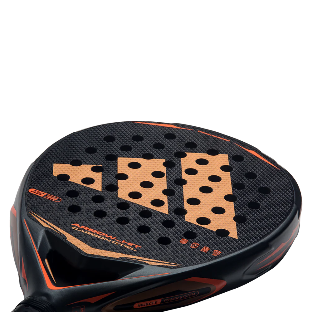 Adidas Arrow Hit Carbon CTRL 2026 Padel Racket with black and white design, lightweight frame, and textured hitting surface.