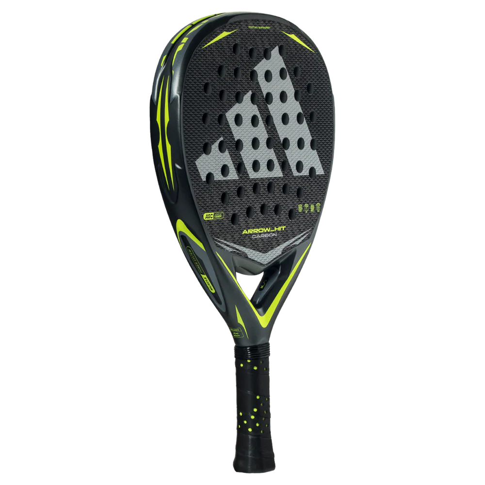 Silver Adidas Arrow Hit Carbon ATTK 2026 padel racket with ergonomic grip, lightweight design, and modern carbon fiber construction.