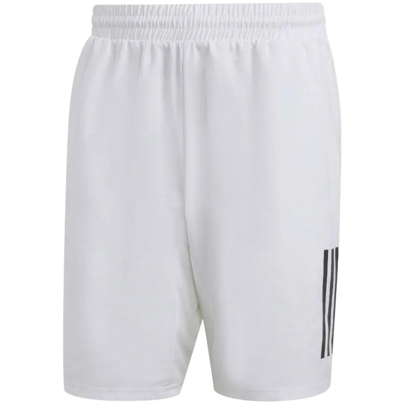 White Adidas Club 3-Stripe shorts for men with black stripes, small size, featuring the iconic three-stripe design.