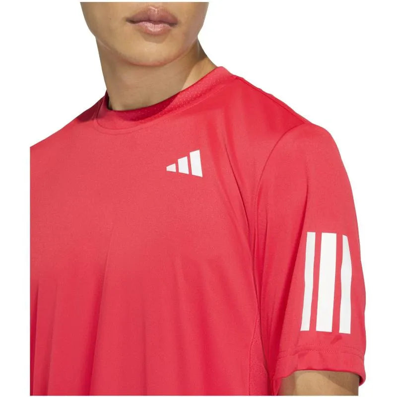 Adidas Club 3 Stripes T-Shirt in ruby color, medium size, featuring the iconic three stripes design on the front.