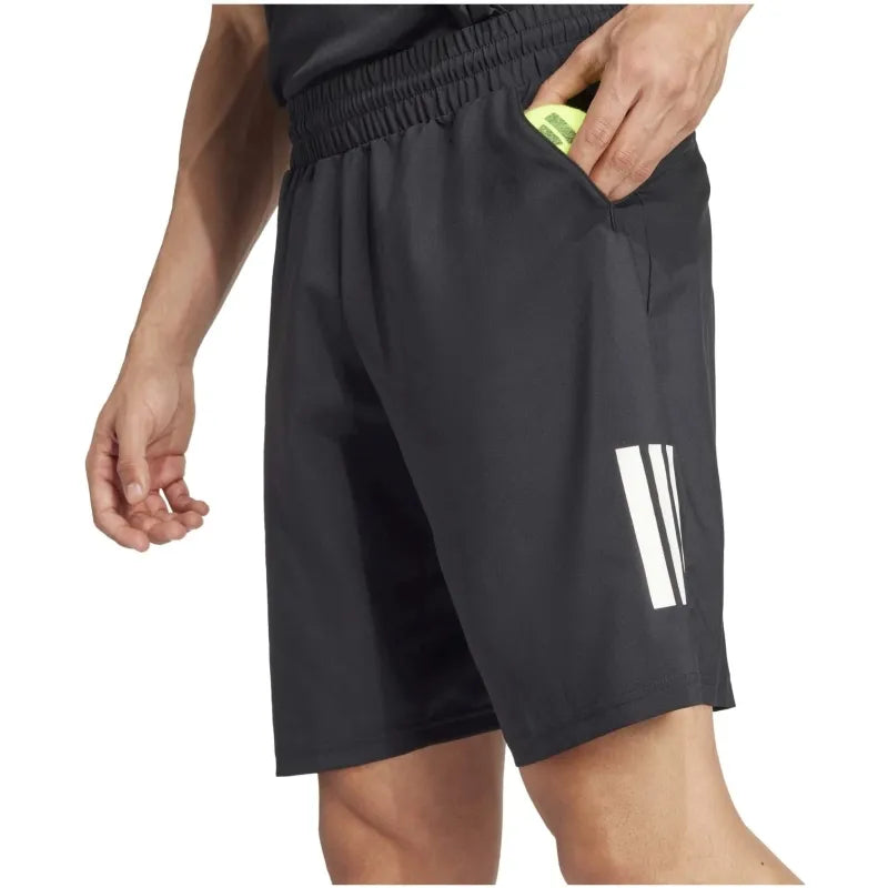 Black Adidas Club 3 Stripes shorts in size XL, featuring the iconic three stripes design and comfortable athletic fit.